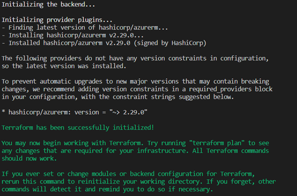 terraform init output