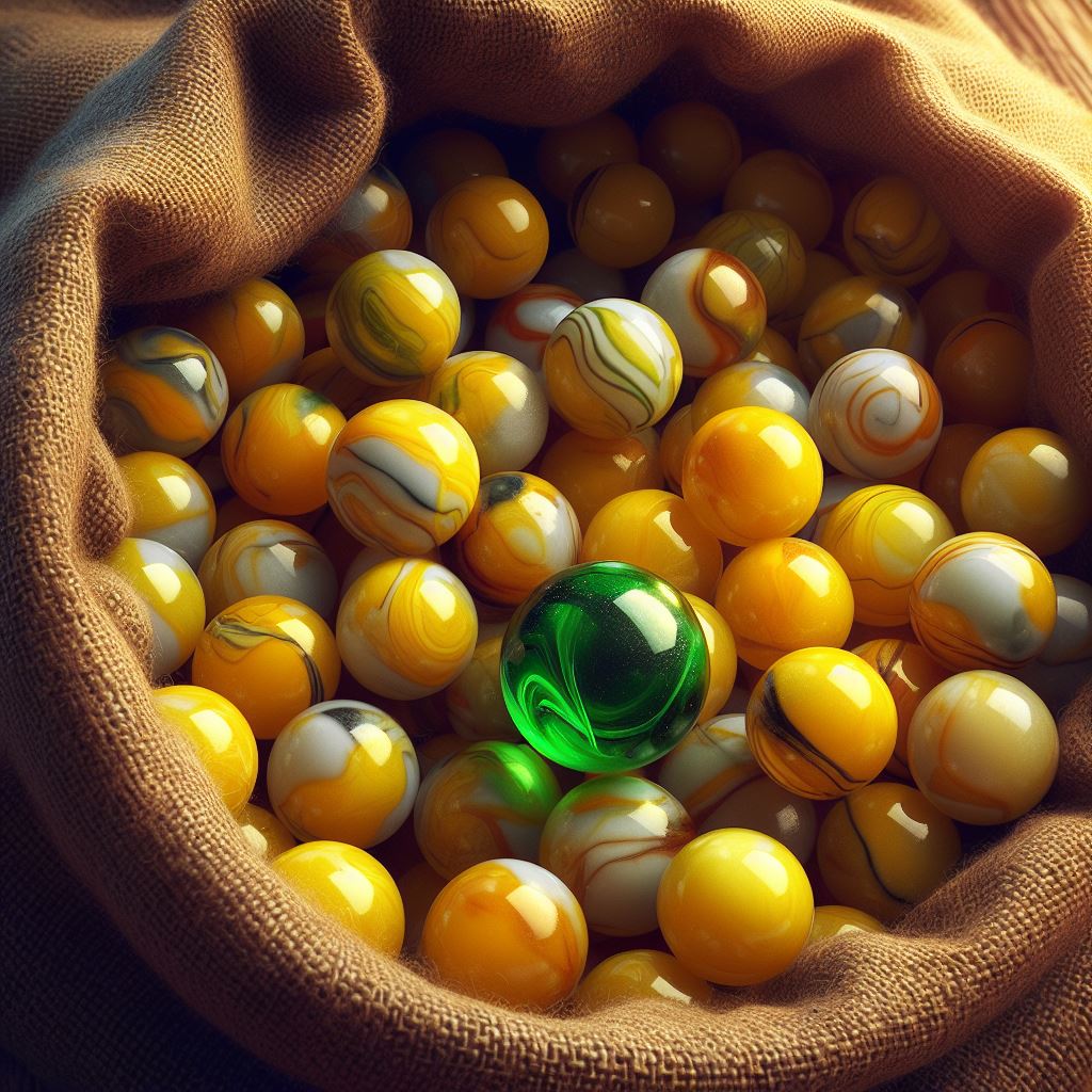 Bag of marbles containing 99 yellow and 1 green