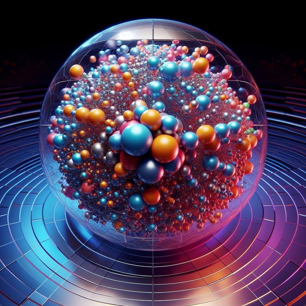 Sphere of marbles representing atoms